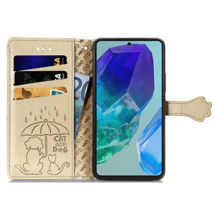For Samsung Galaxy A16 Cat and Dog Embossed Leather Phone Case
