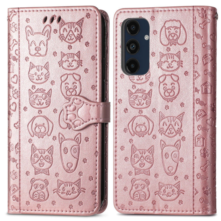 For Samsung Galaxy A16 Cat and Dog Embossed Leather Phone Case