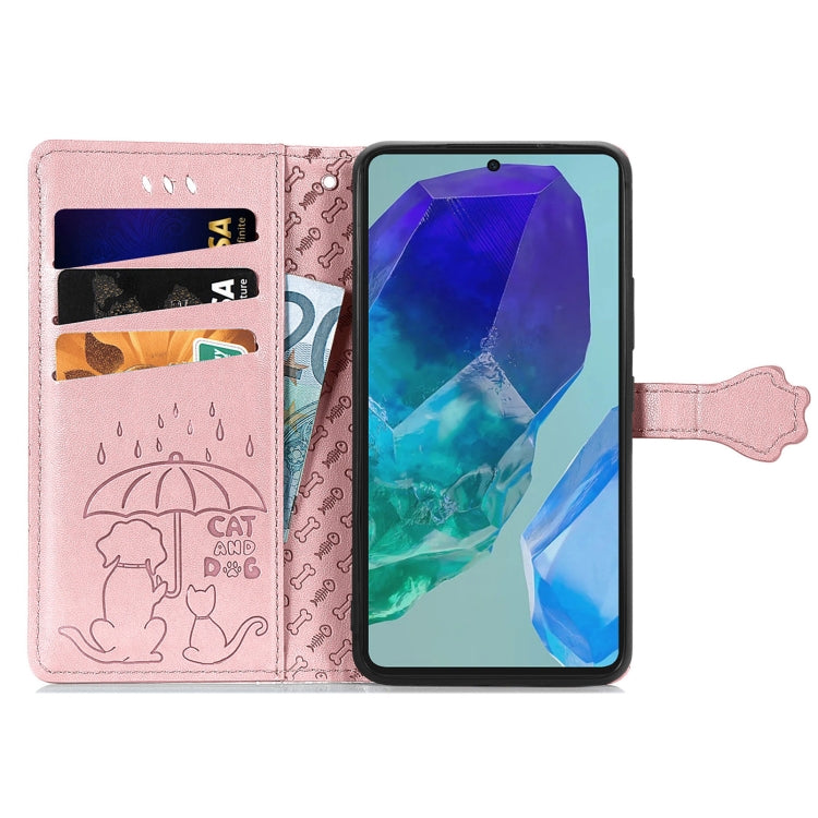 For Samsung Galaxy A16 Cat and Dog Embossed Leather Phone Case