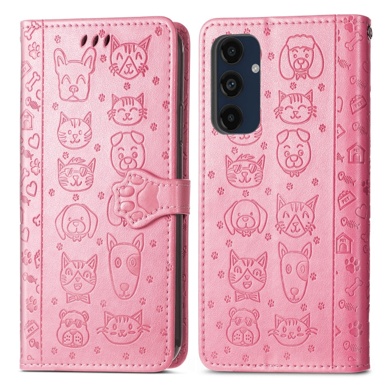 For Samsung Galaxy A16 Cat and Dog Embossed Leather Phone Case