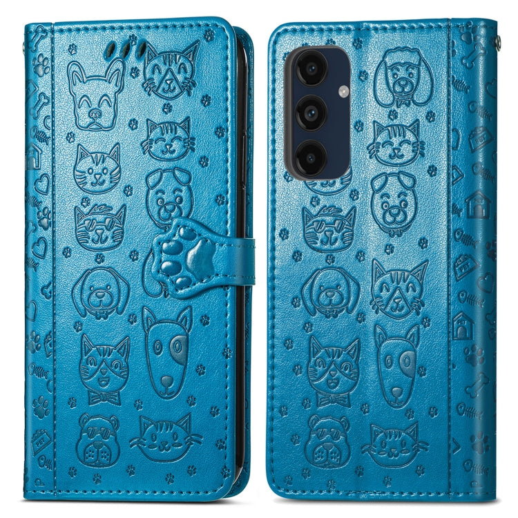 For Samsung Galaxy A16 Cat and Dog Embossed Leather Phone Case