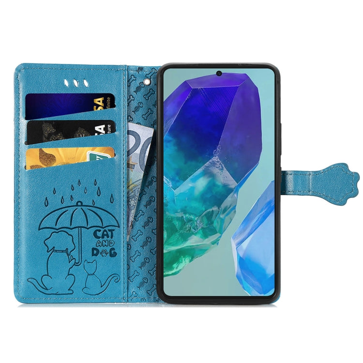 For Samsung Galaxy A16 Cat and Dog Embossed Leather Phone Case