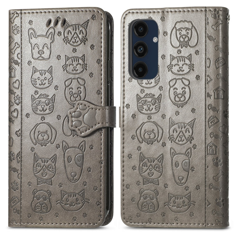 For Samsung Galaxy A16 Cat and Dog Embossed Leather Phone Case