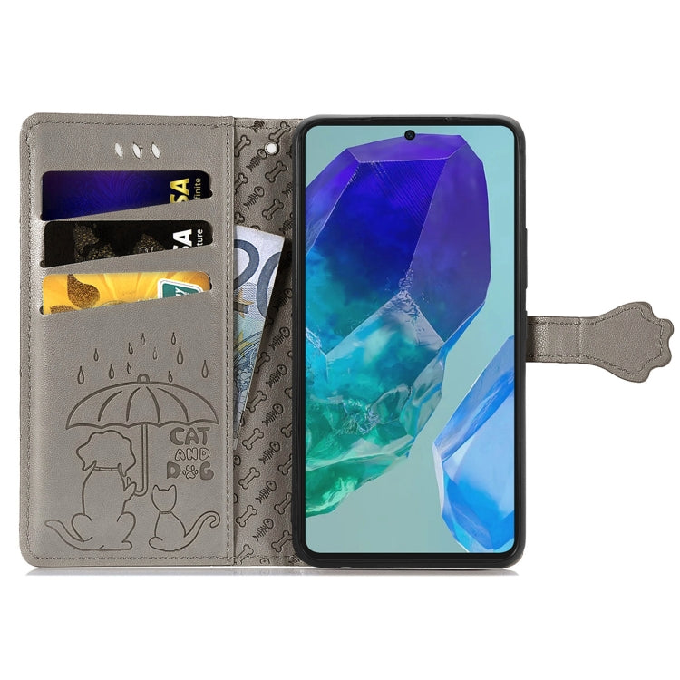 For Samsung Galaxy A16 Cat and Dog Embossed Leather Phone Case