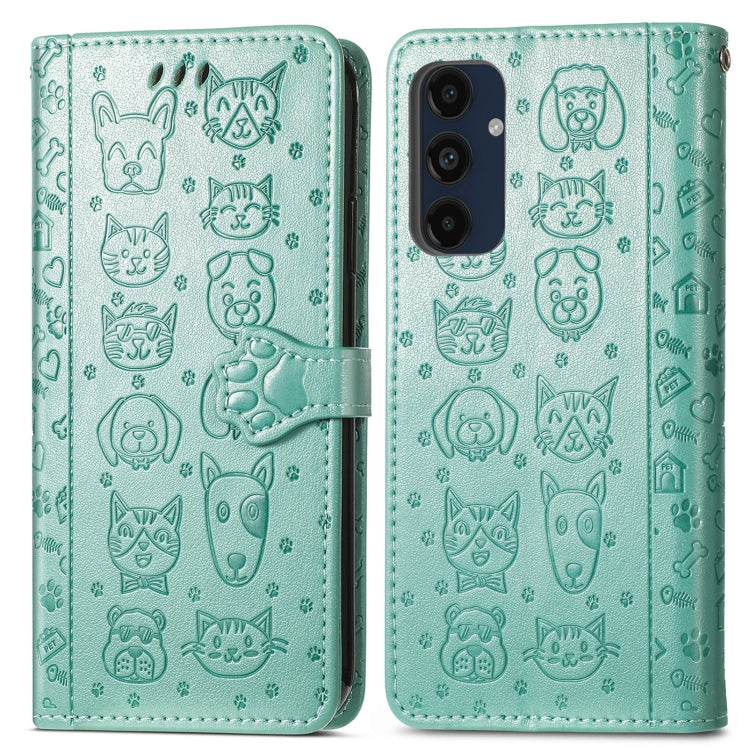 For Samsung Galaxy A16 Cat and Dog Embossed Leather Phone Case