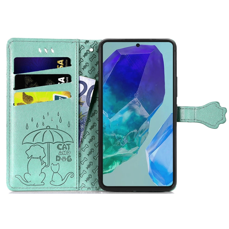 For Samsung Galaxy A16 Cat and Dog Embossed Leather Phone Case