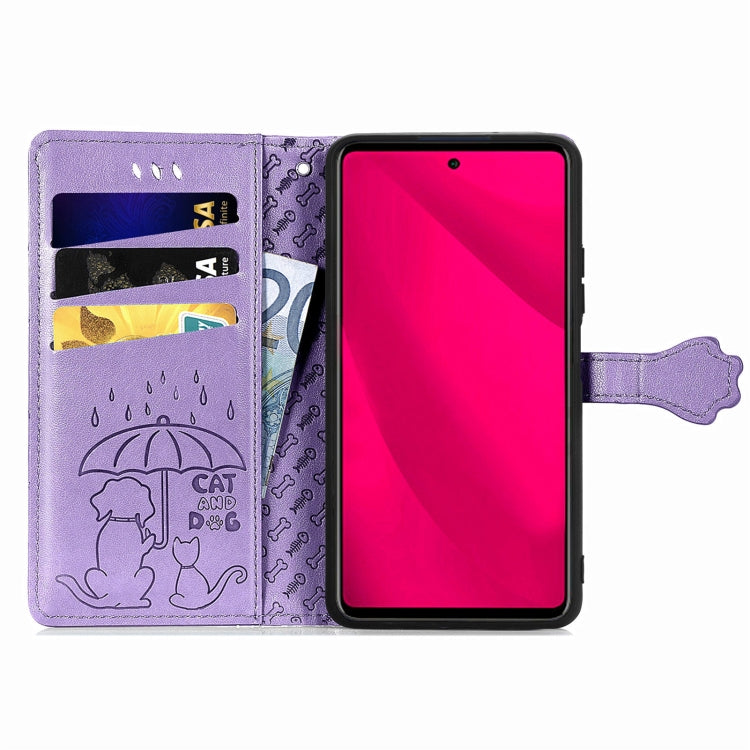 For Samsung Galaxy M35 Cat and Dog Embossed Leather Phone Case