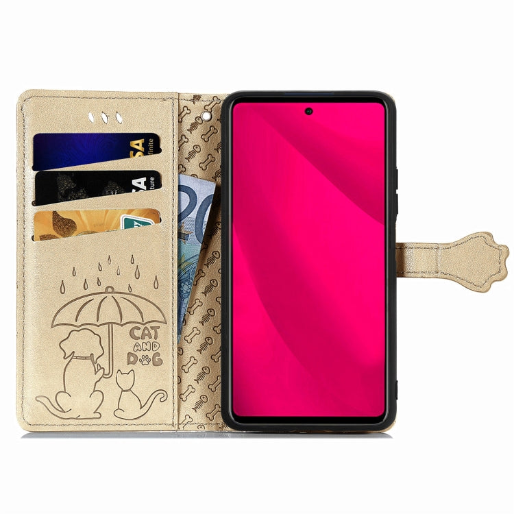 For Samsung Galaxy M35 Cat and Dog Embossed Leather Phone Case