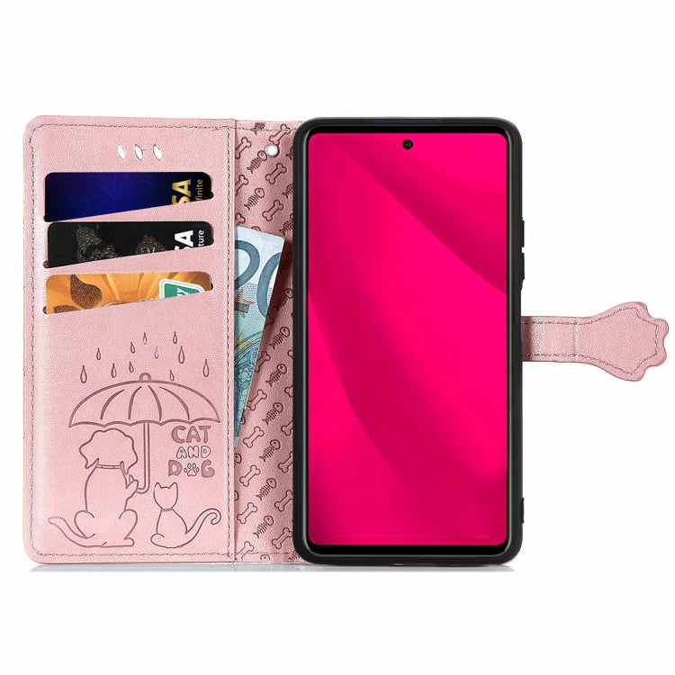 For Samsung Galaxy M35 Cat and Dog Embossed Leather Phone Case