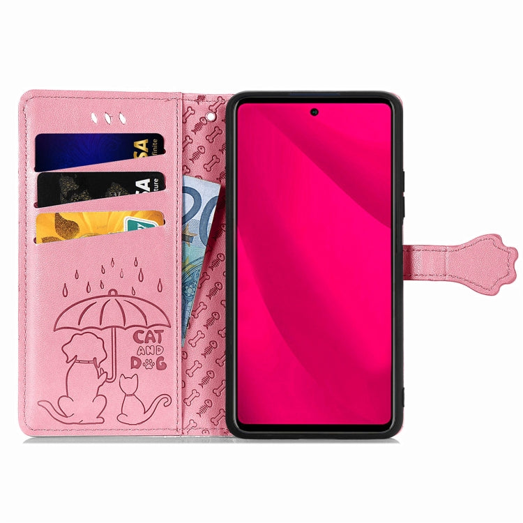 For Samsung Galaxy M35 Cat and Dog Embossed Leather Phone Case