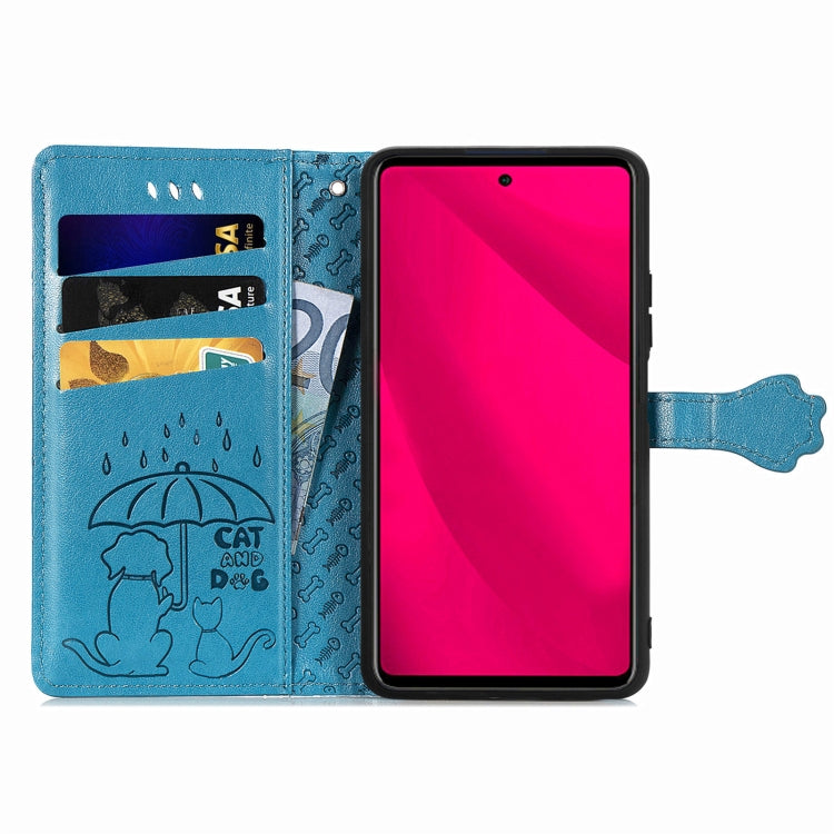 For Samsung Galaxy M35 Cat and Dog Embossed Leather Phone Case