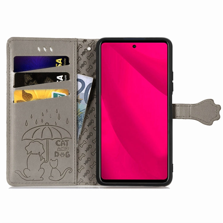 For Samsung Galaxy M35 Cat and Dog Embossed Leather Phone Case