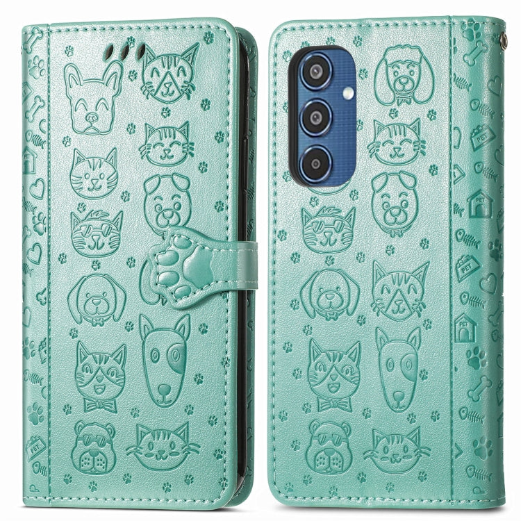For Samsung Galaxy M35 Cat and Dog Embossed Leather Phone Case