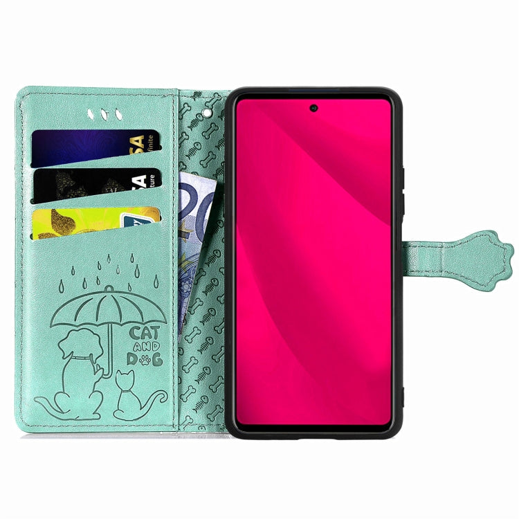 For Samsung Galaxy M35 Cat and Dog Embossed Leather Phone Case