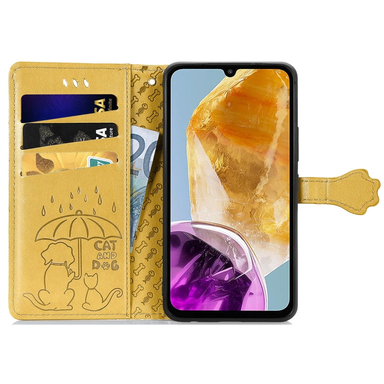 For Samsung Galaxy A06 Cat and Dog Embossed Leather Phone Case