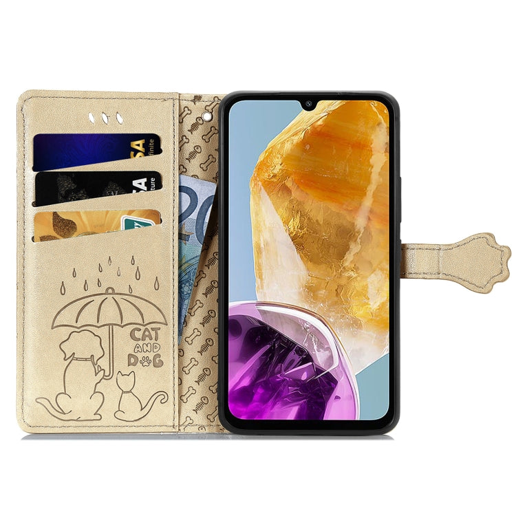 For Samsung Galaxy A06 Cat and Dog Embossed Leather Phone Case