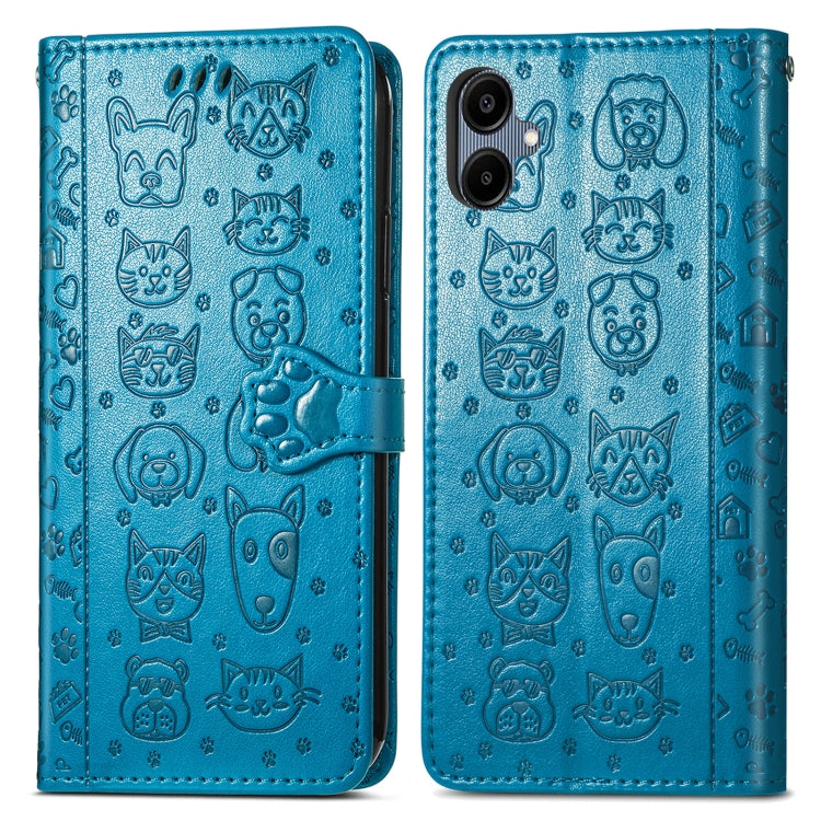 For Samsung Galaxy A06 Cat and Dog Embossed Leather Phone Case