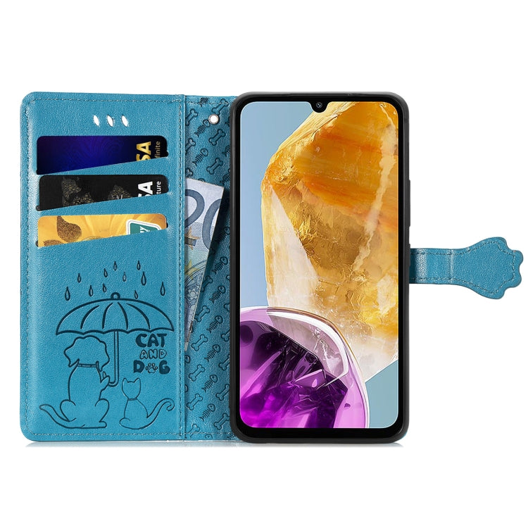 For Samsung Galaxy A06 Cat and Dog Embossed Leather Phone Case