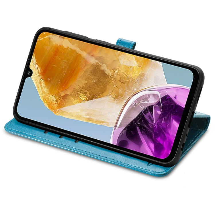For Samsung Galaxy A06 Cat and Dog Embossed Leather Phone Case