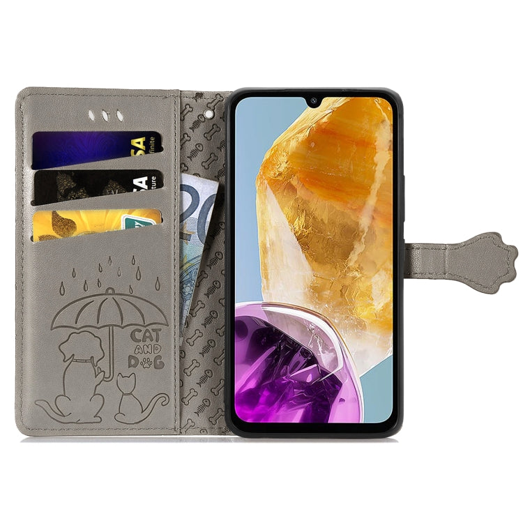 For Samsung Galaxy A06 Cat and Dog Embossed Leather Phone Case