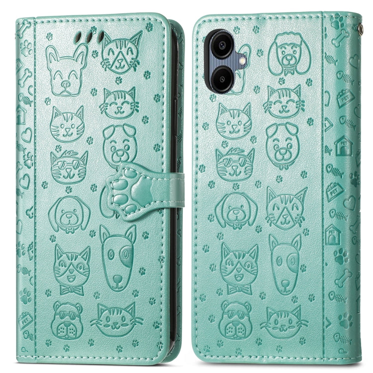 For Samsung Galaxy A06 Cat and Dog Embossed Leather Phone Case