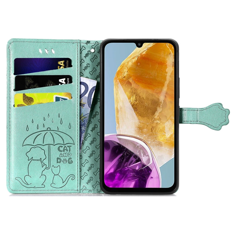For Samsung Galaxy A06 Cat and Dog Embossed Leather Phone Case