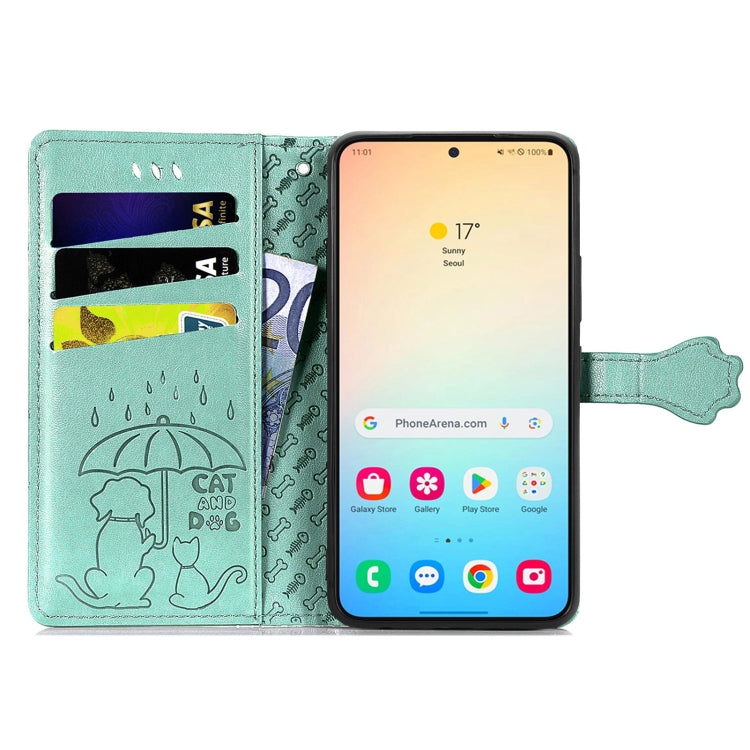 For Samsung Galaxy S25 5G Cat and Dog Embossed Leather Phone Case