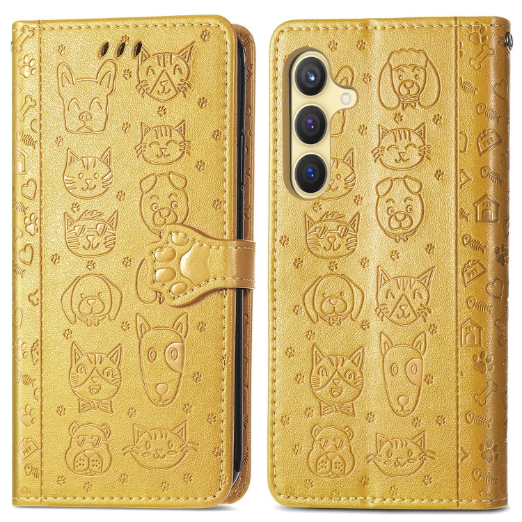 For Samsung Galaxy S25+ 5G Cat and Dog Embossed Leather Phone Case