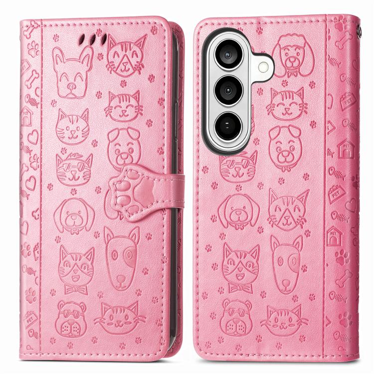 For Samsung Galaxy S26+ 5G Cat and Dog Embossed Leather Phone Case