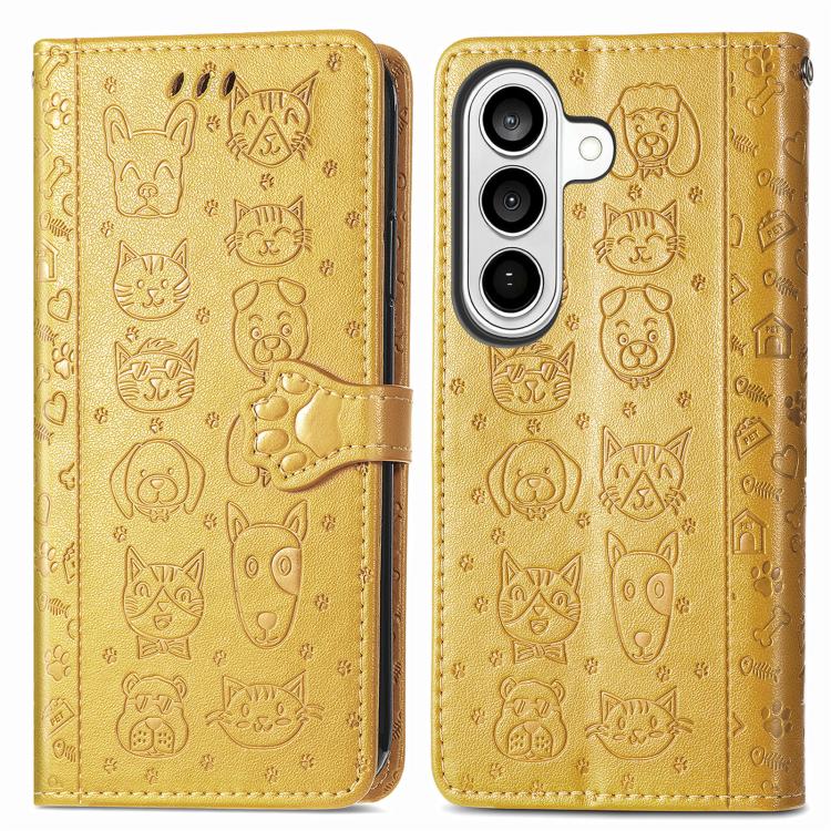For Samsung Galaxy S26 Ultra 5G Cat and Dog Embossed Leather Phone Case