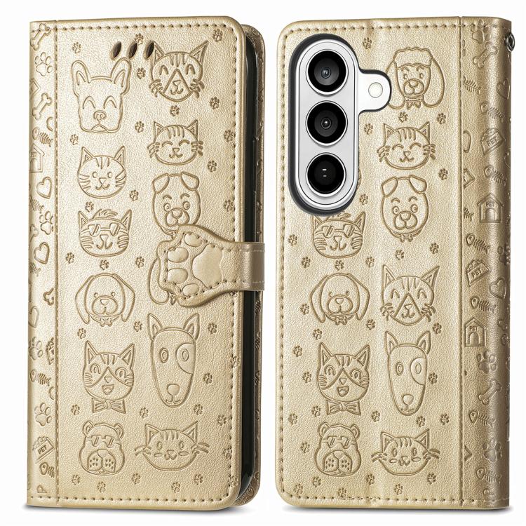 For Samsung Galaxy S26 Ultra 5G Cat and Dog Embossed Leather Phone Case