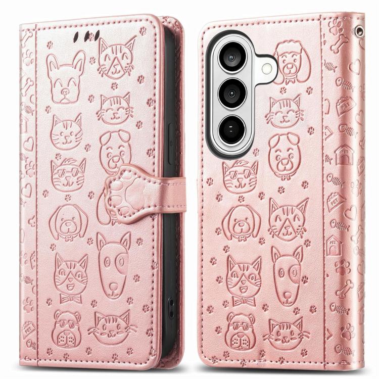 For Samsung Galaxy S26 Ultra 5G Cat and Dog Embossed Leather Phone Case