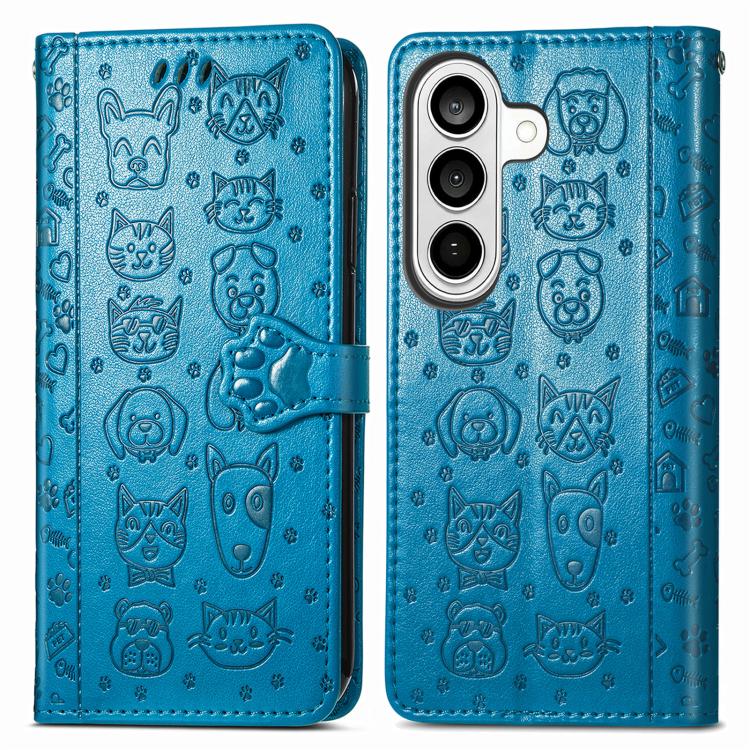 For Samsung Galaxy S26 Ultra 5G Cat and Dog Embossed Leather Phone Case