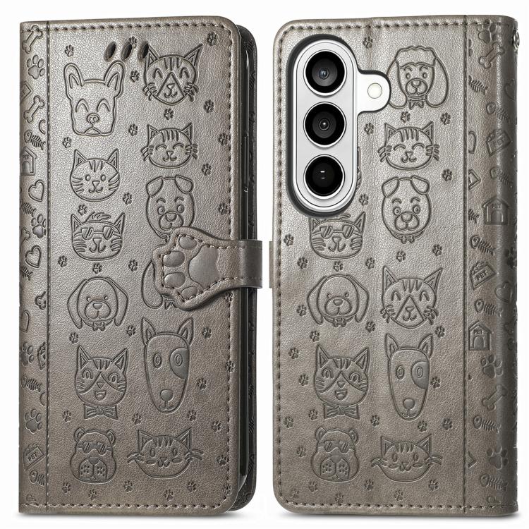 For Samsung Galaxy S26 Ultra 5G Cat and Dog Embossed Leather Phone Case