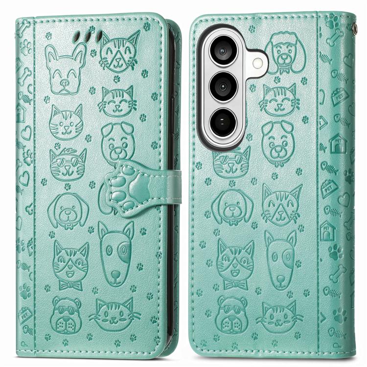 For Samsung Galaxy S26 Ultra 5G Cat and Dog Embossed Leather Phone Case