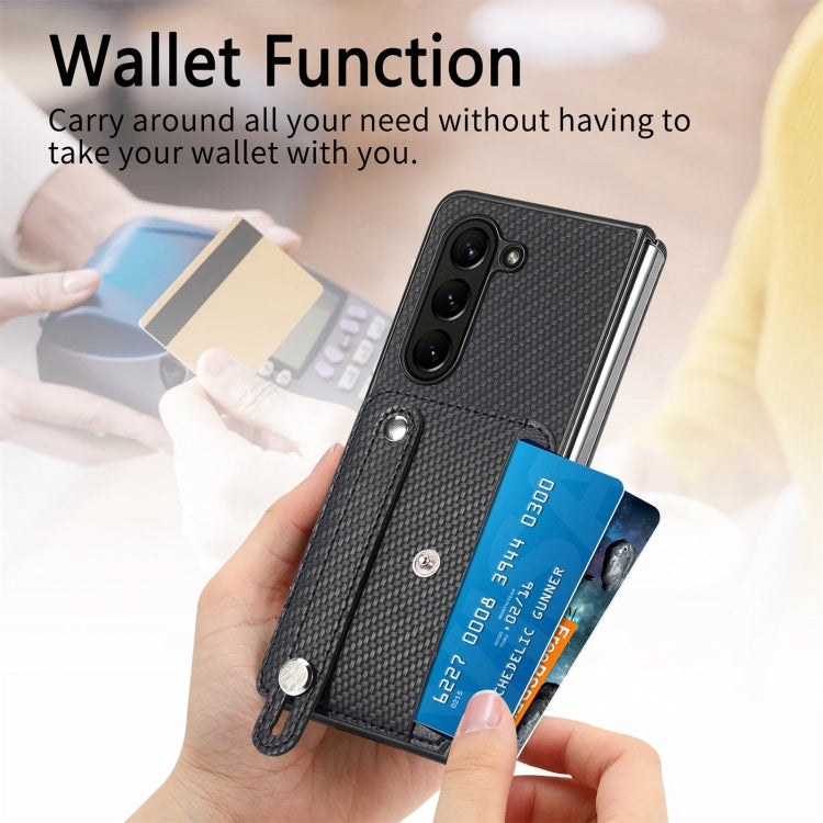 For Samsung Galaxy Z Fold5 Wristband Kickstand Card Wallet Back Cover Phone Case