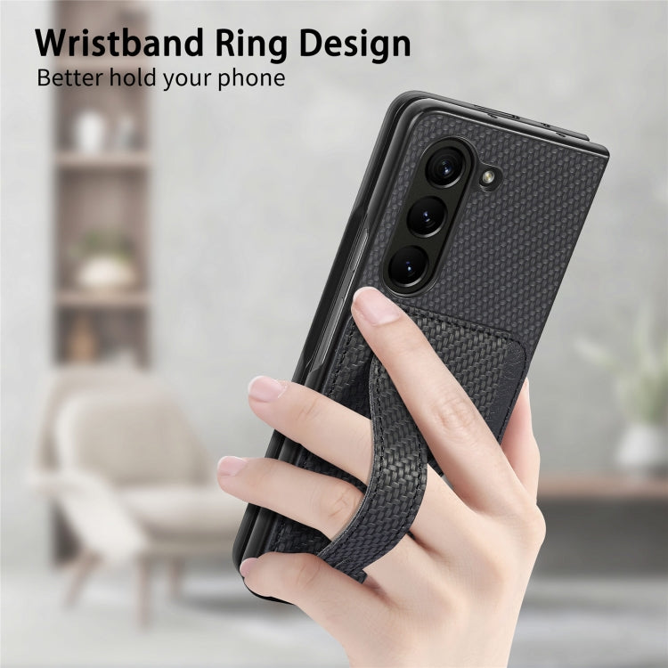 For Samsung Galaxy Z Fold5 Wristband Kickstand Card Wallet Back Cover Phone Case