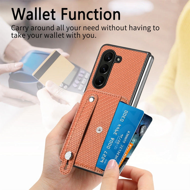 For Samsung Galaxy Z Fold5 Wristband Kickstand Card Wallet Back Cover Phone Case