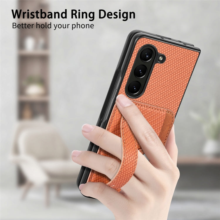 For Samsung Galaxy Z Fold5 Wristband Kickstand Card Wallet Back Cover Phone Case