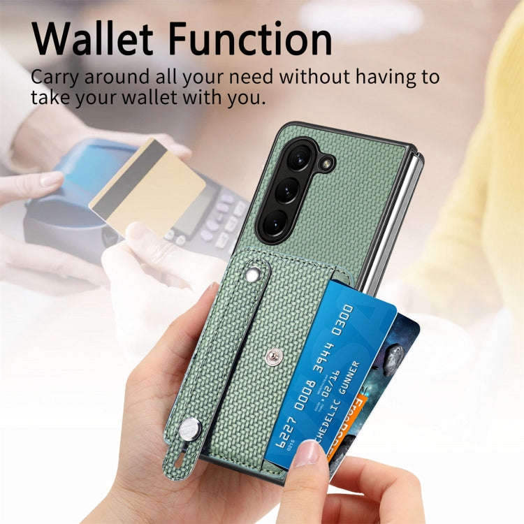 For Samsung Galaxy Z Fold5 Wristband Kickstand Card Wallet Back Cover Phone Case