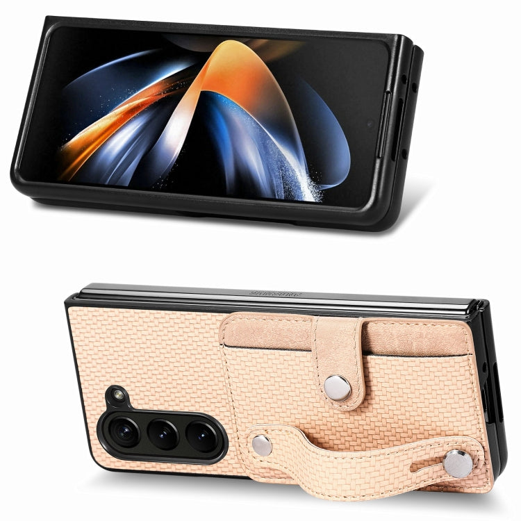 For Samsung Galaxy Z Fold5 Wristband Kickstand Card Wallet Back Cover Phone Case