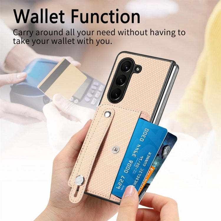 For Samsung Galaxy Z Fold5 Wristband Kickstand Card Wallet Back Cover Phone Case