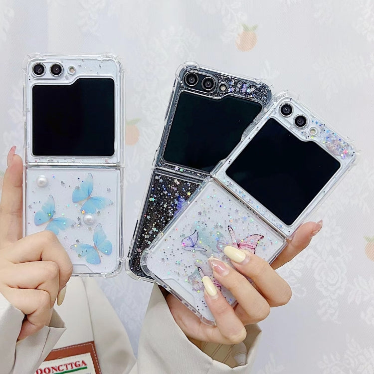 For Samsung Galaxy Z Flip7 FE / Flip6 Love Epoxy Glitter Sequins Butterfly TPU Phone Case