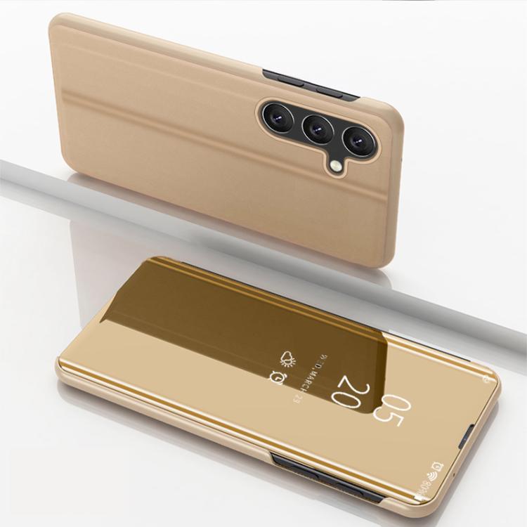 For Galaxy S25 FE 5G Plated Mirror Horizontal Flip Leather Phone Case with Holder