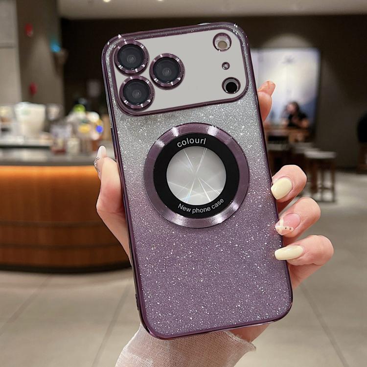 For iPhone 17 Pro Max Gradient Glitter Electroplating MagSafe TPU Phone Case