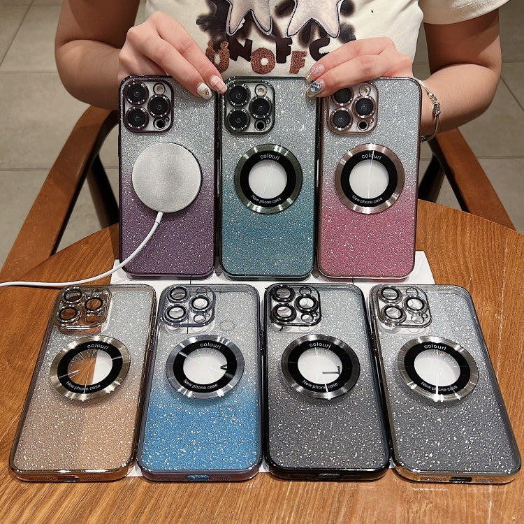 For iPhone 16 Plus Gradient Glitter Electroplating MagSafe TPU Phone Case
