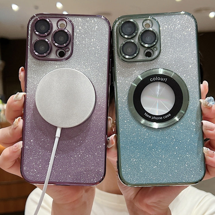 For iPhone 16 Plus Gradient Glitter Electroplating MagSafe TPU Phone Case