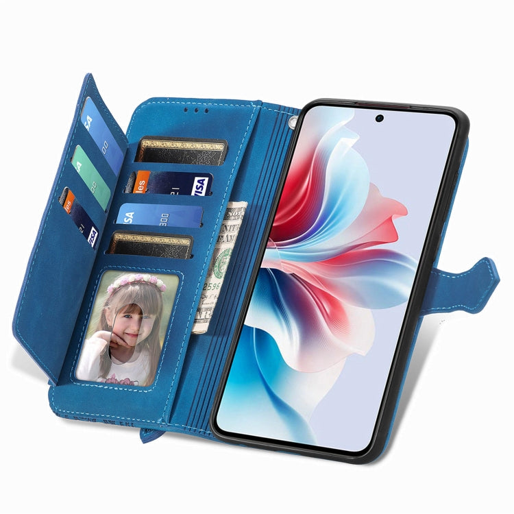 For OPPO Reno11 F 5G Embossed Flower Zipper Leather Phone Case