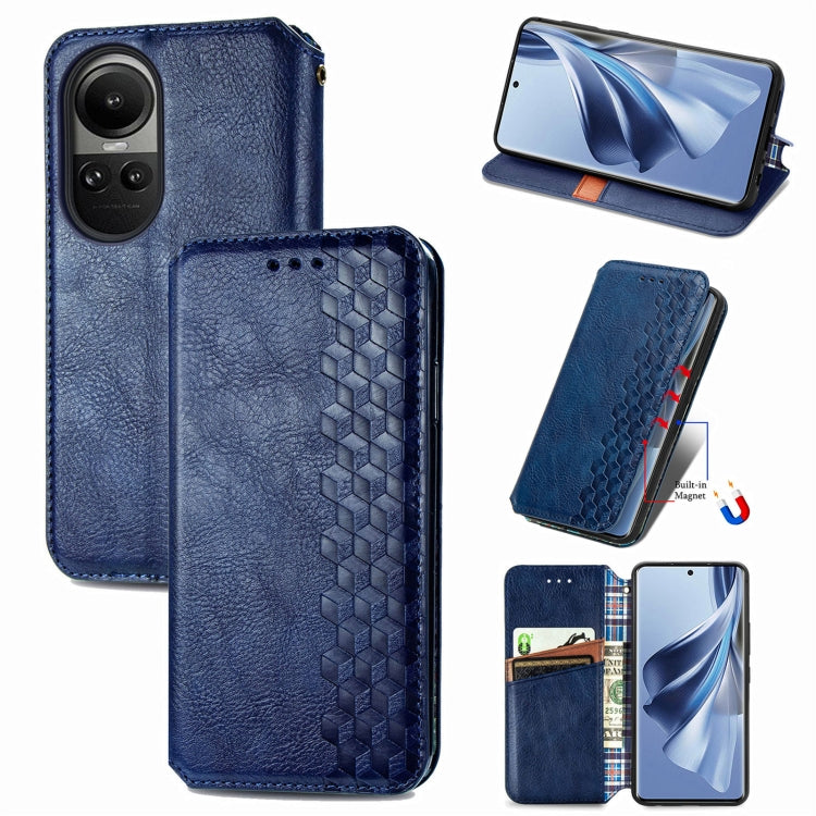 For OPPO Reno10 Global / 10 Pro Global Cubic Grid Pressed Magnetic Leather Phone Case