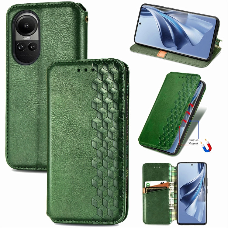 For OPPO Reno10 Global / 10 Pro Global Cubic Grid Pressed Magnetic Leather Phone Case